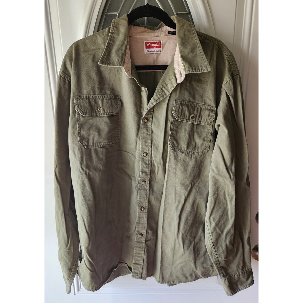 Wrangler Premium Quality Mens Long Sleeved 100% Cotton Size 2XL Olive Button up